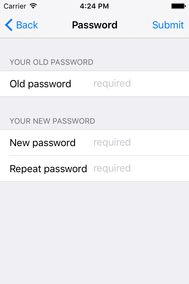 Change password form